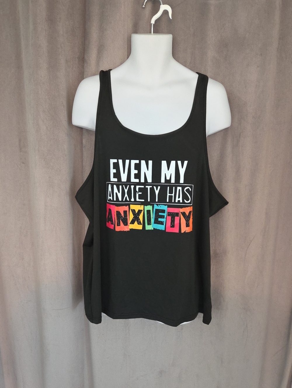 4X Black Graphic Tank Top with Multicolor Print